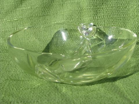 photo of glass apple shape divided bowl, vintage orchard crystal pickle dish #2