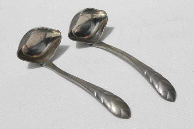 photo of glass condiment bowl or sauce dish w/ ladles, vintage Queen Art Danish Quality pewter, Brooklyn NY #2