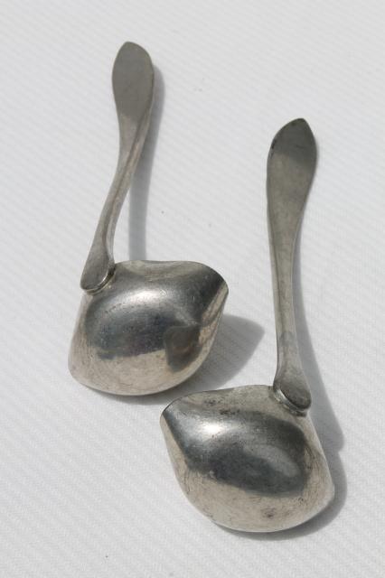 photo of glass condiment bowl or sauce dish w/ ladles, vintage Queen Art Danish Quality pewter, Brooklyn NY #3