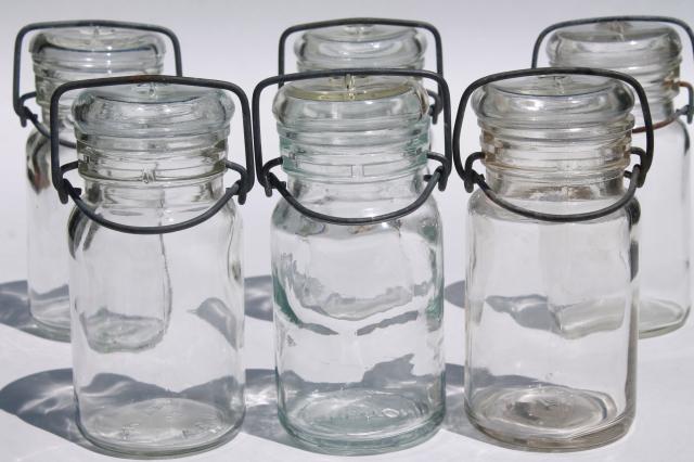 photo of glass / wire bail lid spice or herbs jars, small clear glass canister bottles set of six #1