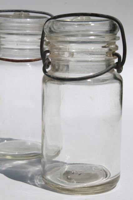 photo of glass / wire bail lid spice or herbs jars, small clear glass canister bottles set of six #3