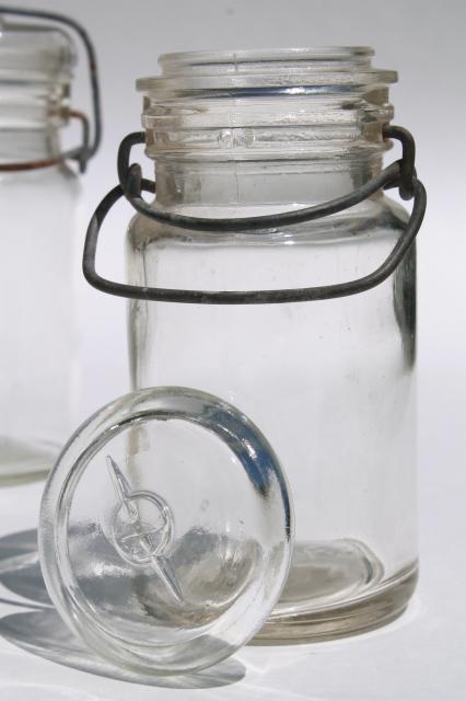 photo of glass / wire bail lid spice or herbs jars, small clear glass canister bottles set of six #4