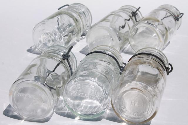 photo of glass / wire bail lid spice or herbs jars, small clear glass canister bottles set of six #5