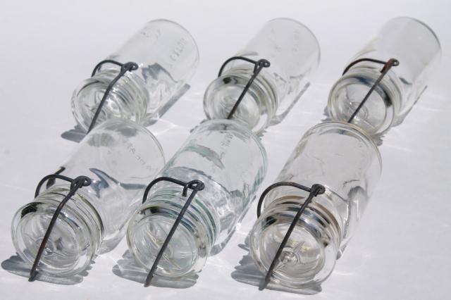 photo of glass / wire bail lid spice or herbs jars, small clear glass canister bottles set of six #6