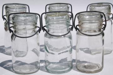 catalog photo of glass / wire bail lid spice or herbs jars, small clear glass canister bottles set of six