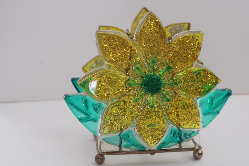 photo of glitter lucite plastic daisy napkin holder, flower power 60s 70s vintage #5