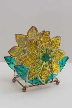 catalog photo of glitter lucite plastic daisy napkin holder, flower power 60s 70s vintage