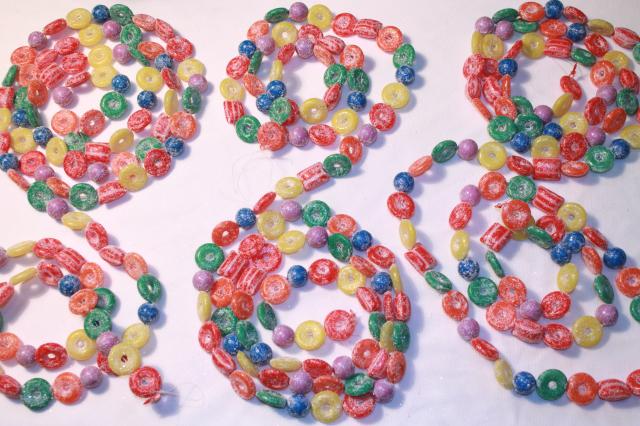 photo of glitter plastic candy Christmas garland & stars, kitschy retro candyland holiday tree decorations #3