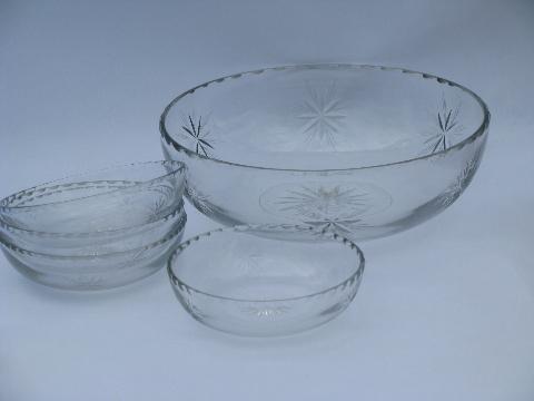 photo of glory star pattern vintage wheel cut Lotus glass salad or fruit bowls set #1