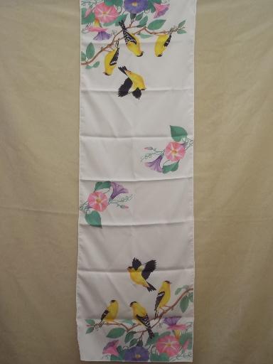 photo of gold finch bird print scarf, long vintage scarf with goldfinches #2