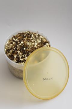 catalog photo of gold leaf metal flake foil sparkle glitter for crafts, 6 oz container 1970s vintage