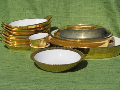 photo of gold luster Royal Worcester baking ware lot, casseroles, ramekins #1