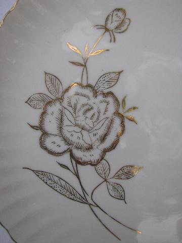 photo of gold roses on pure white porcelain, vintage Japan china snack sets #4