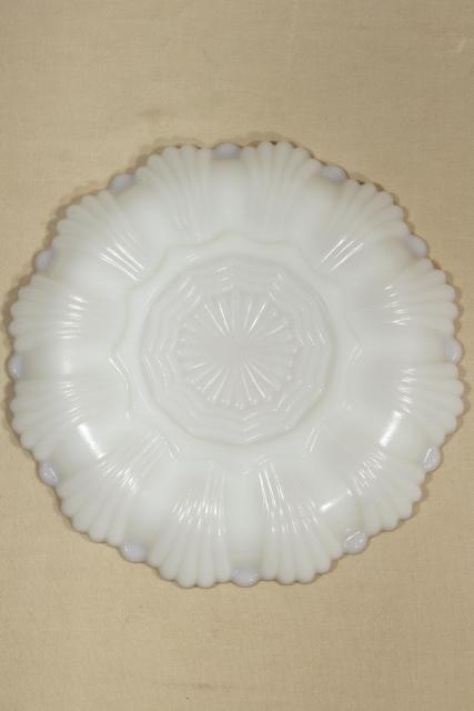 photo of gold trimmed milk glass egg plate, serving tray for deviled eggs, vintage Anchor Hocking #3