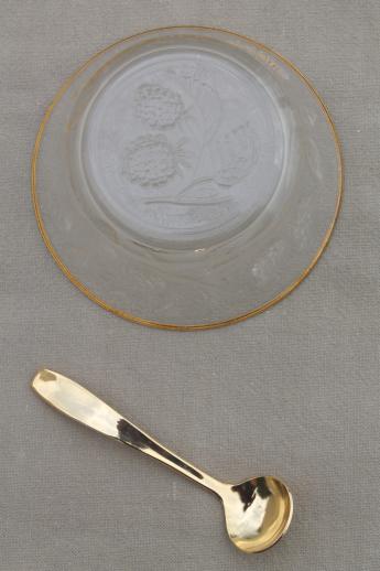 photo of gold trimmed preserves bowl w/ spoon, strawberry raspberry pattern glass made in France #4