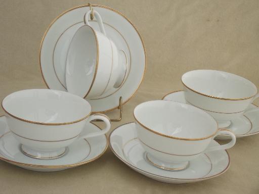 photo of gold wedding band Noritake china, white porcelain footed cups and saucers #1