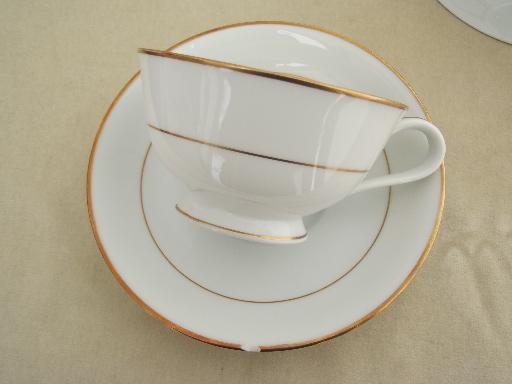 photo of gold wedding band Noritake china, white porcelain footed cups and saucers #4