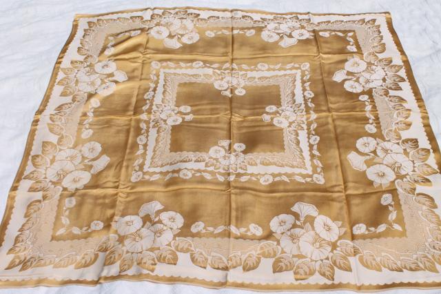 photo of gold & white floral satin damask table linens, vintage tablecloth & napkins set #4