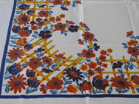 photo of golden fall flowers, bright 40s-50s vintage print cotton tablecloth #2