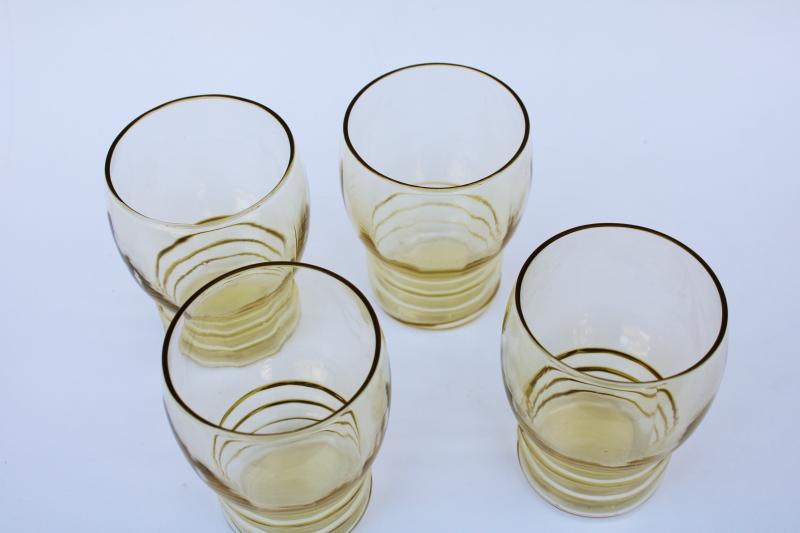 photo of golden glow amber yellow depression glass tumblers, Federal glass Tudor ring pattern #2