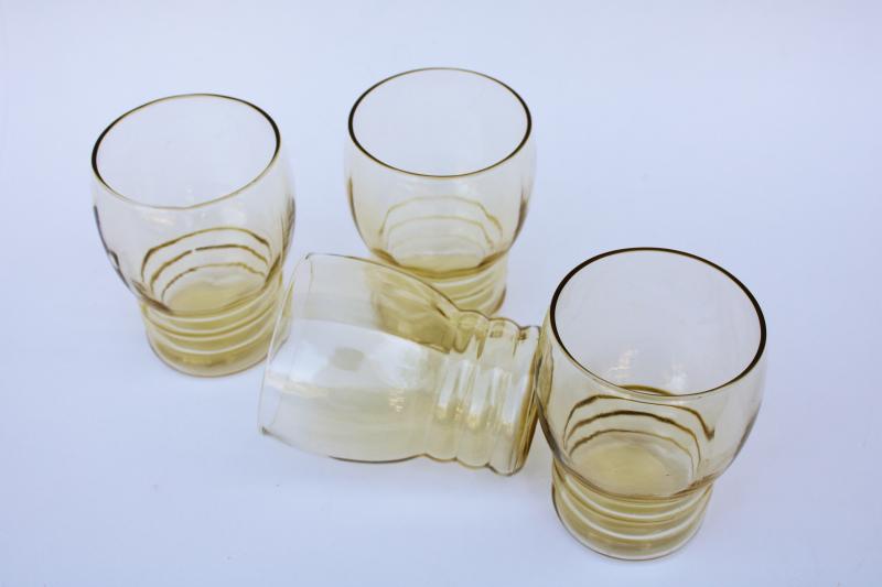 photo of golden glow amber yellow depression glass tumblers, Federal glass Tudor ring pattern #3