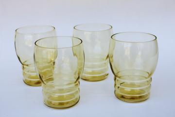 photo of golden glow amber yellow depression glass tumblers, Federal glass Tudor ring pattern