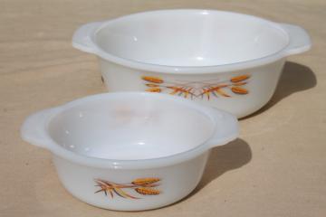 catalog photo of golden harvest gold wheat vintage Fire King milk glass casserole baking dishes