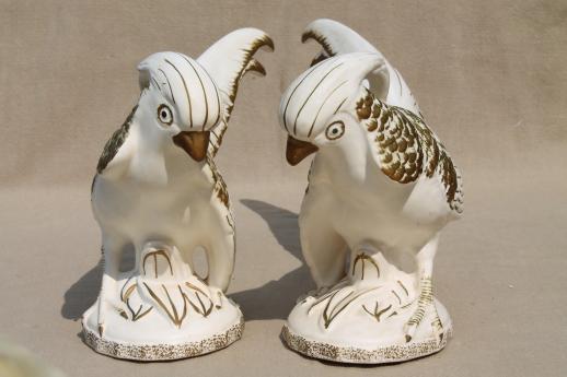 photo of golden pheasants pair of vintage white & gold ceramic birds, large figurines #3