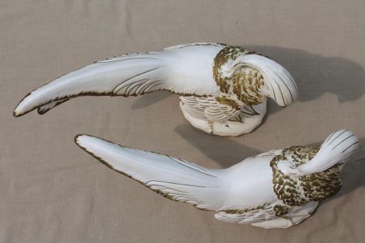 photo of golden pheasants pair of vintage white & gold ceramic birds, large figurines #5