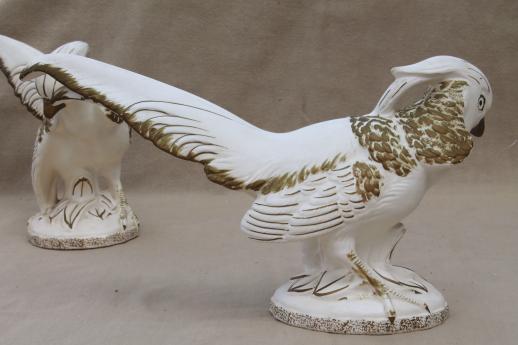 photo of golden pheasants pair of vintage white & gold ceramic birds, large figurines #7