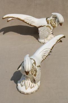 catalog photo of golden pheasants pair of vintage white & gold ceramic birds, large figurines