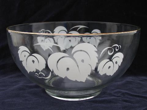 photo of gooseberries print vintage glass punch bowl /set #3