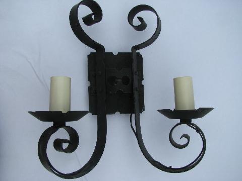 photo of gothic medieval castle black wrought iron vintage twin light wall sconce lamp #1