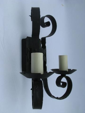 photo of gothic medieval castle black wrought iron vintage twin light wall sconce lamp #2