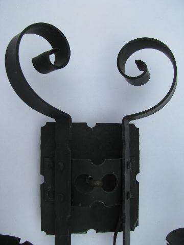 photo of gothic medieval castle black wrought iron vintage twin light wall sconce lamp #3