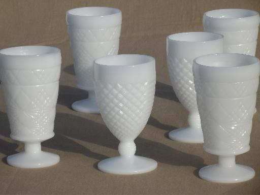 photo of gothic & waffle footed tumblers, vintage milk glass glasses to mix & match #1