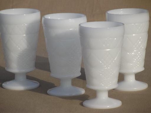 photo of gothic & waffle footed tumblers, vintage milk glass glasses to mix & match #2