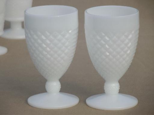 photo of gothic & waffle footed tumblers, vintage milk glass glasses to mix & match #5