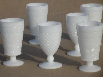 catalog photo of gothic & waffle footed tumblers, vintage milk glass glasses to mix & match