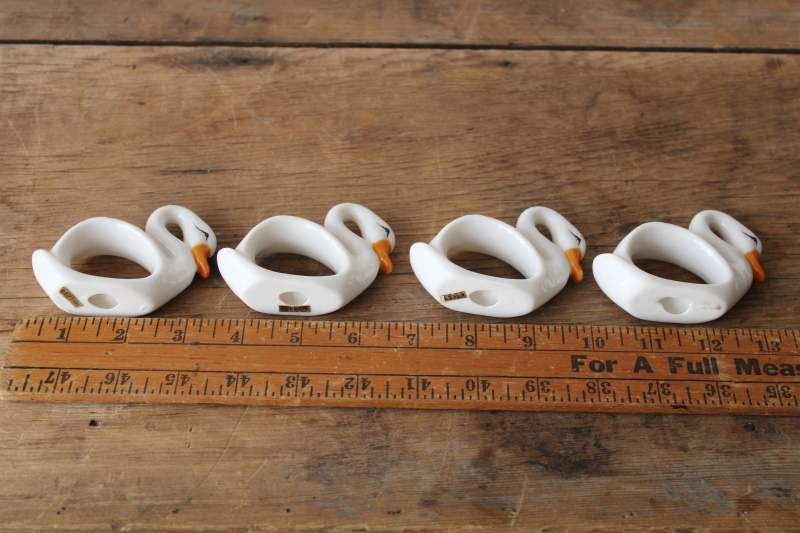 photo of graceful white swans set of four vintage china napkin holders w/ original labels Taiwan  #3