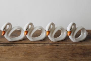 catalog photo of graceful white swans set of four vintage china napkin holders w/ original labels Taiwan 