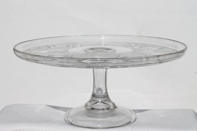 photo of grand old cake stand, vintage pressed pattern glass pedestal plate diamond medallion #1