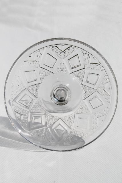 photo of grand old cake stand, vintage pressed pattern glass pedestal plate diamond medallion #2