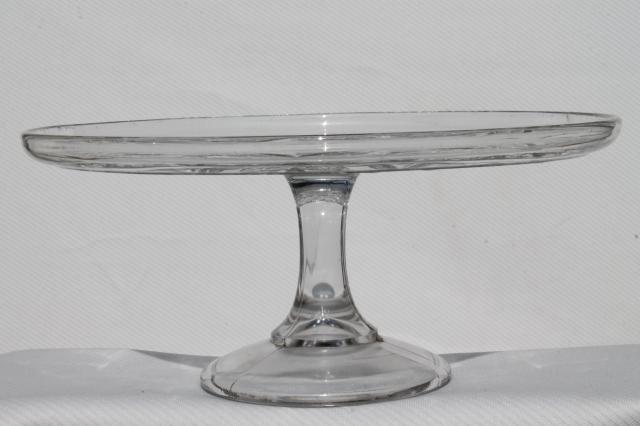 photo of grand old cake stand, vintage pressed pattern glass pedestal plate diamond medallion #3