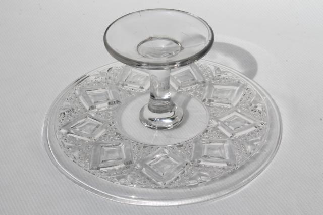 photo of grand old cake stand, vintage pressed pattern glass pedestal plate diamond medallion #6