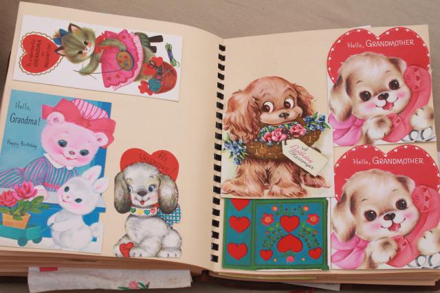 photo of grandmother's scrapbook of vintage greeting cards, holiday cards, valentines #4