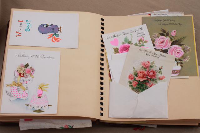 photo of grandmother's scrapbook of vintage greeting cards, holiday cards, valentines #5