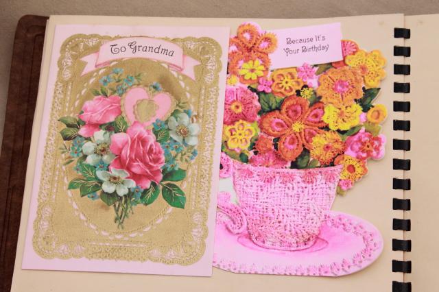 photo of grandmother's scrapbook of vintage greeting cards, holiday cards, valentines #15