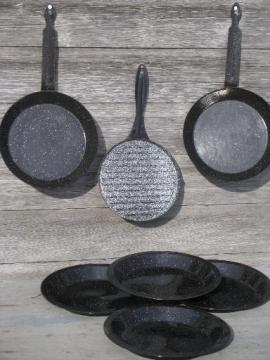 catalog photo of graniteware spatter enamelware, campfire cookout pans and camping plates