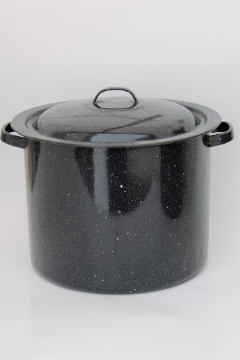 photo of graniteware steamer basket stockpot, black & white spatterware enamelware #4